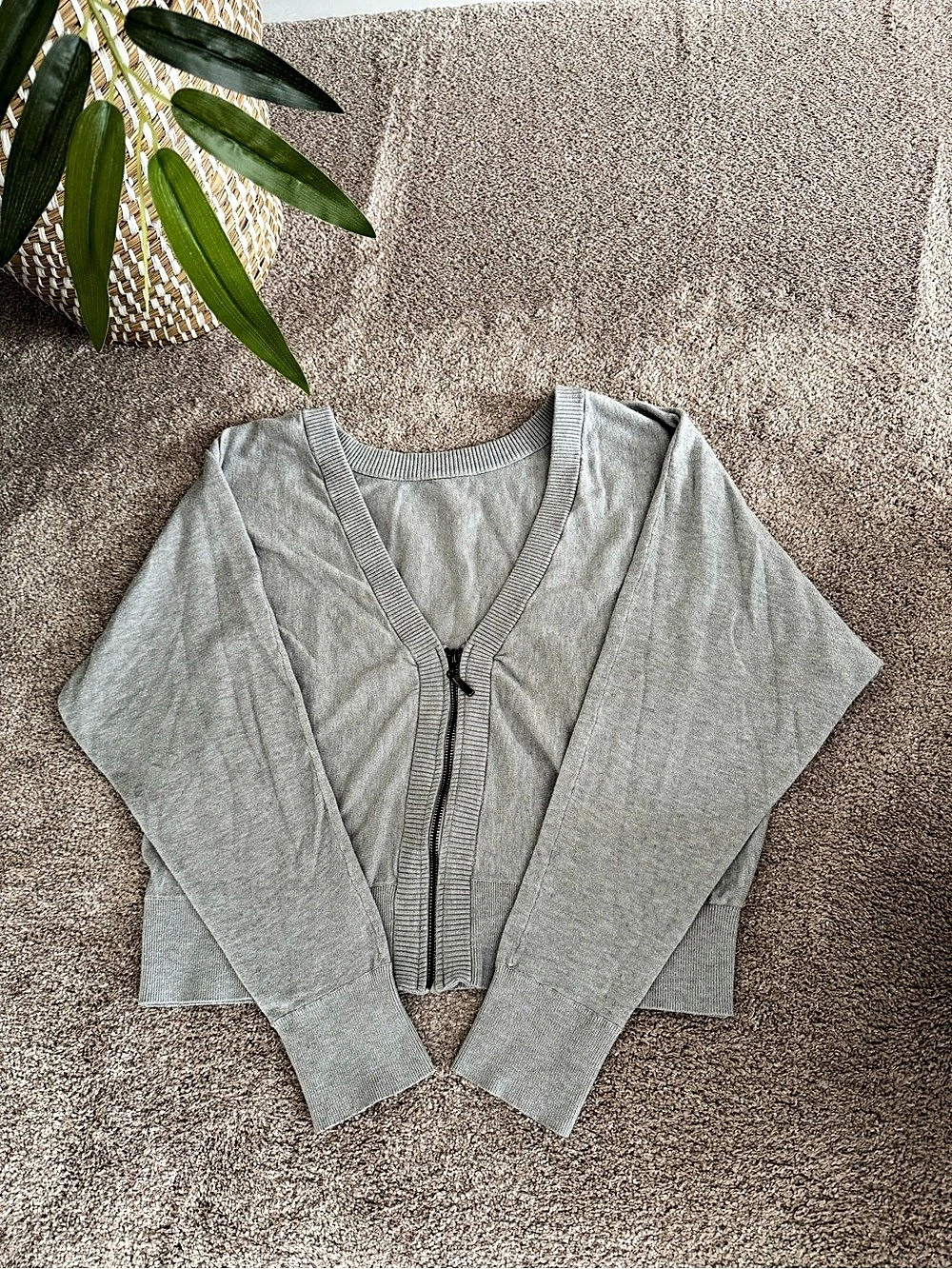 Zip Front Cardigan in Gray Size XL